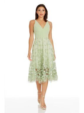 Dress the Population Darleen Sage Green Embroidered Mesh Cocktail Dress XL NWT